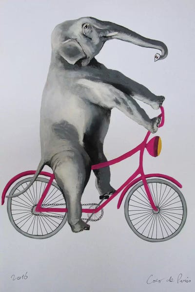 Kids Sports Art: Elephant On Bicycle by Coco de Paris