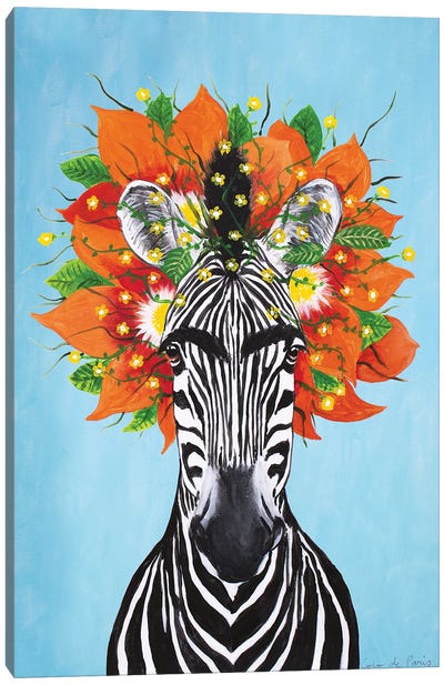 Frida Kahlo Zebra Blue Canvas Art Print - Zebra Art