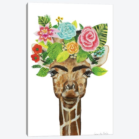 Frida Kahlo Giraffe White Canvas Print #COC367} by Coco de Paris Canvas Artwork