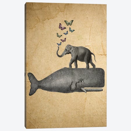 Elephant On Whale Canvas Print #COC36} by Coco de Paris Canvas Wall Art
