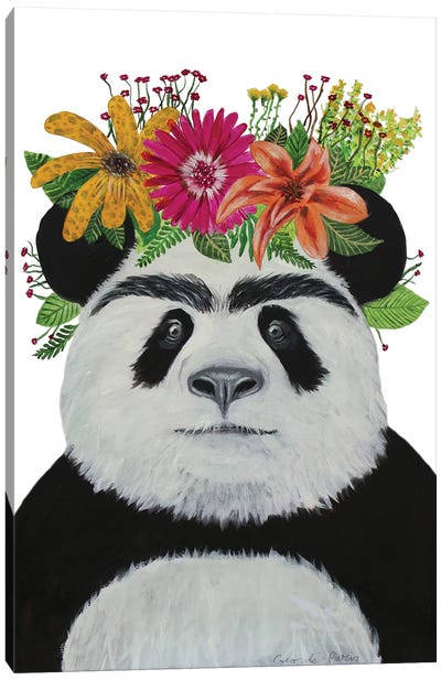 Frida Kahlo Panda White Canvas Art Print - Panda Art