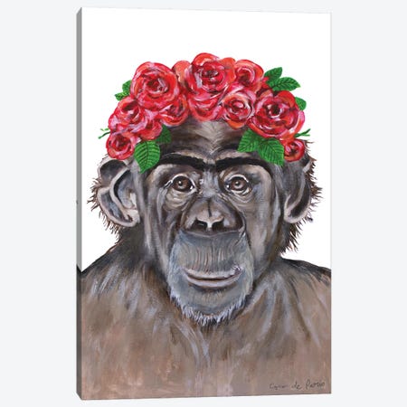 Frida Kahlo Chimpanzee White Canvas Print #COC379} by Coco de Paris Canvas Wall Art