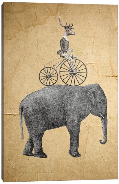 Elephant With Deer Canvas Art Print - Performing Arts