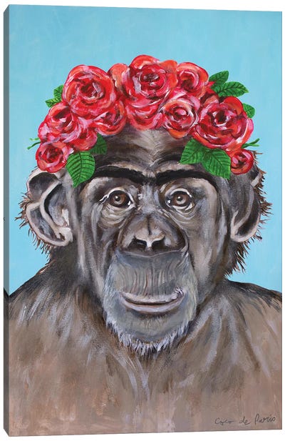 Frida Kahlo Chimpanzee Blue Canvas Art Print - Chimpanzee Art