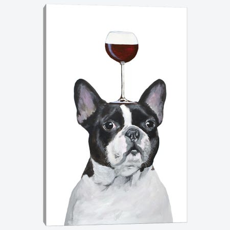 Frenchie With Wineglass Canvas Print #COC386} by Coco de Paris Canvas Wall Art