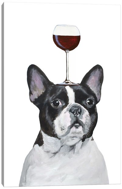 Frenchie With Wineglass Canvas Art Print - French Bulldog Art