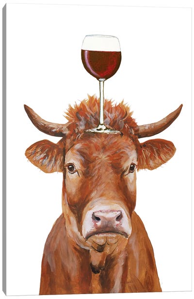 Cow With Wineglass Canvas Art Print - Restaurant