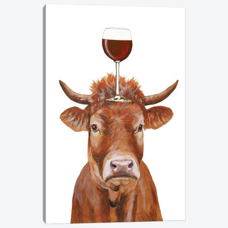 Cow With Wineglass Canvas Print #COC387} by Coco de Paris Canvas Artwork