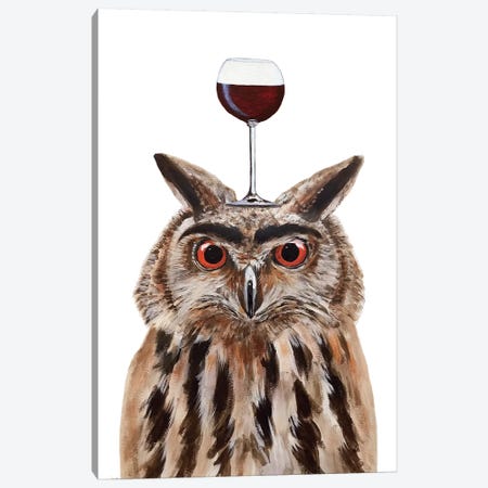 Owl With Wineglass Canvas Print #COC388} by Coco de Paris Canvas Art Print