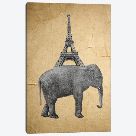 Elephant With Eiffel Tower Canvas Print #COC38} by Coco de Paris Canvas Print