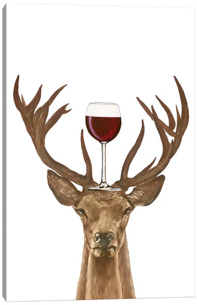 Deer With Wineglass Canvas Art Print - Winery/Tavern