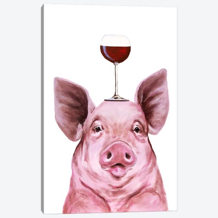 Pig With Wineglass Canvas Print #COC392} by Coco de Paris Canvas Art