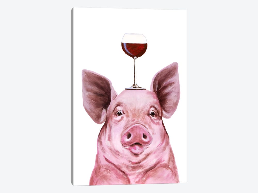 Pig With Wineglass by Coco de Paris 1-piece Canvas Art