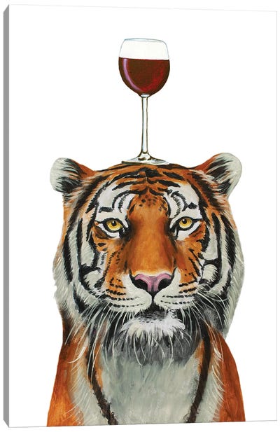 Tiger With Wineglass Canvas Art Print - Tiger Art