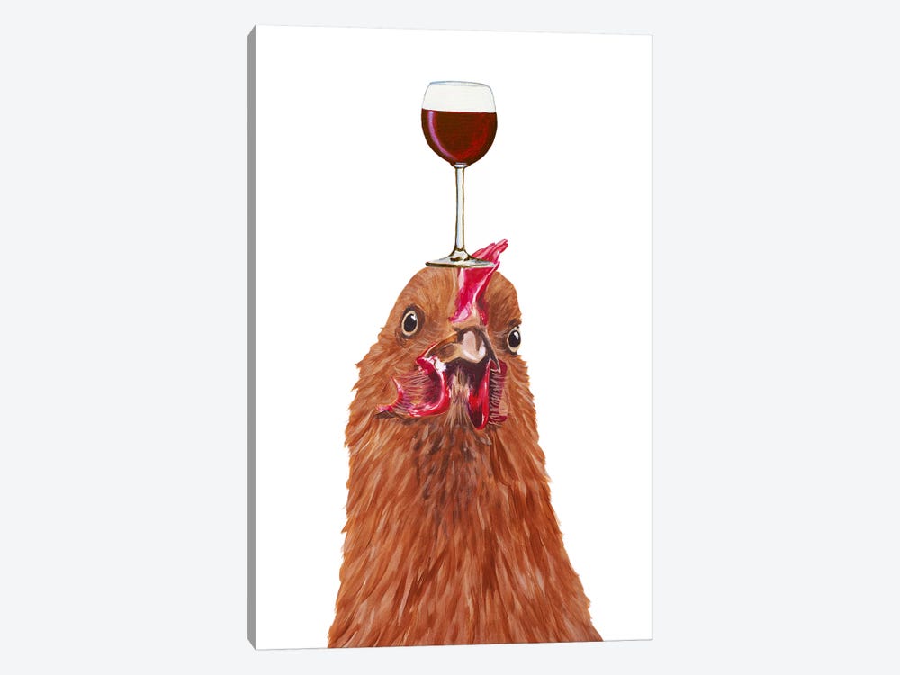 Hen With Wineglass by Coco de Paris 1-piece Canvas Artwork