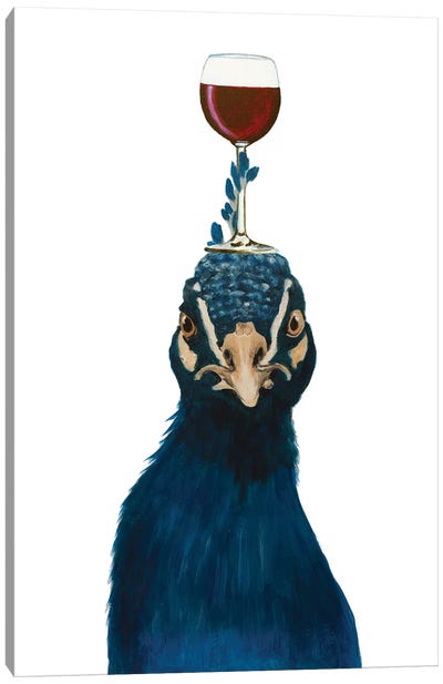 Peacock With Wineglass Canvas Art Print - Wine Art