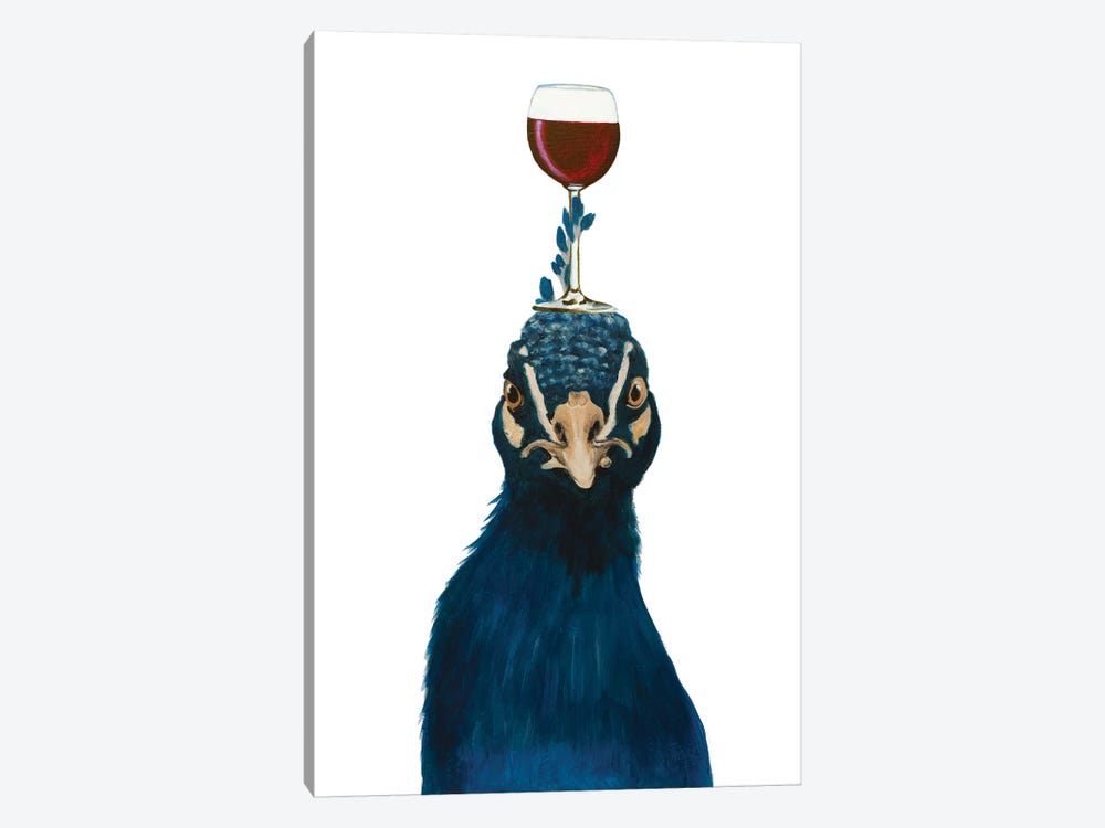 Peacock With Wineglass by Coco de Paris 1-piece Canvas Print