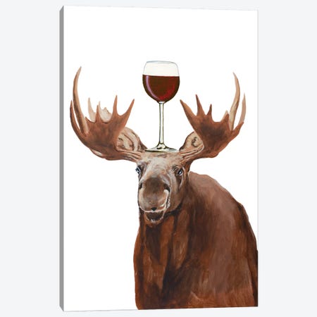 Moose With Wineglass Canvas Print #COC400} by Coco de Paris Canvas Wall Art
