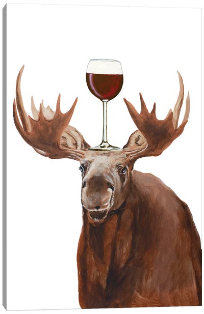Moose With Wineglass Canvas Art Print - Moose Art