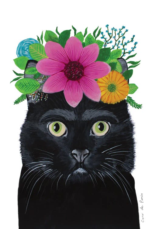 Frida Kahlo Black Cat - White