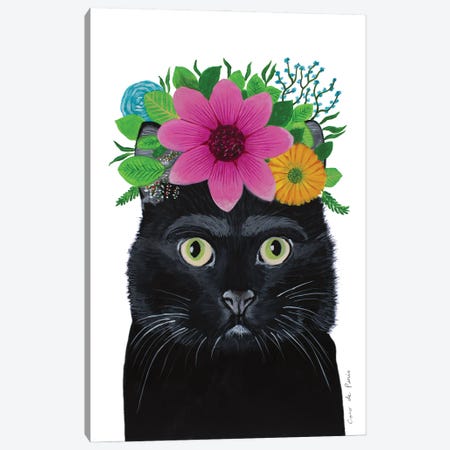 Frida Kahlo Black Cat - White Canvas Print #COC402} by Coco de Paris Canvas Artwork