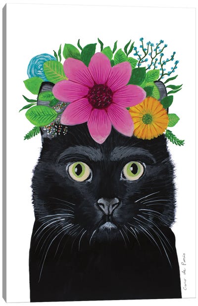 Frida Kahlo Black Cat - White Canvas Art Print - Black Cat Art