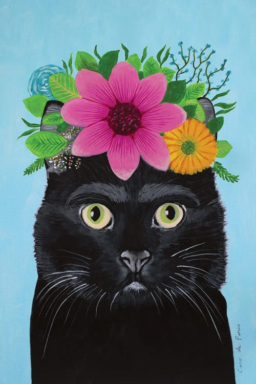 Frida Kahlo Black Cat - Blue