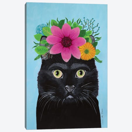 Frida Kahlo Black Cat - Blue Canvas Print #COC403} by Coco de Paris Canvas Artwork