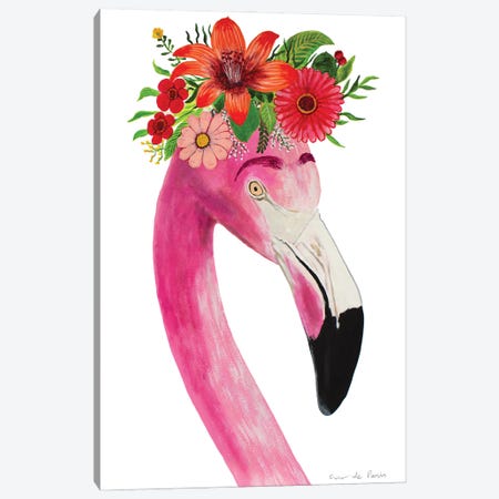Frida Kahlo Flamingo - Blue Canvas Print #COC404} by Coco de Paris Canvas Print