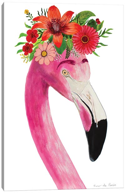 Frida Kahlo Flamingo - Blue Canvas Art Print - Painter & Artist Art