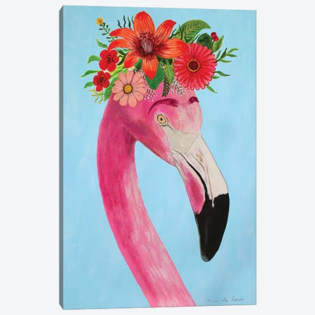 Frida Kahlo Flamingo - White Canvas Print #COC405} by Coco de Paris Canvas Print