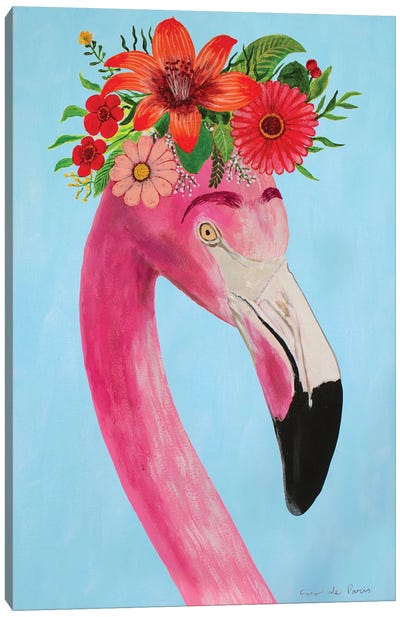 Frida Kahlo Flamingo - White Canvas Art Print - Coco de Paris