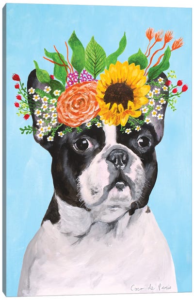 Frida Kahlo French Bulldog Canvas Art Print - French Bulldog Art