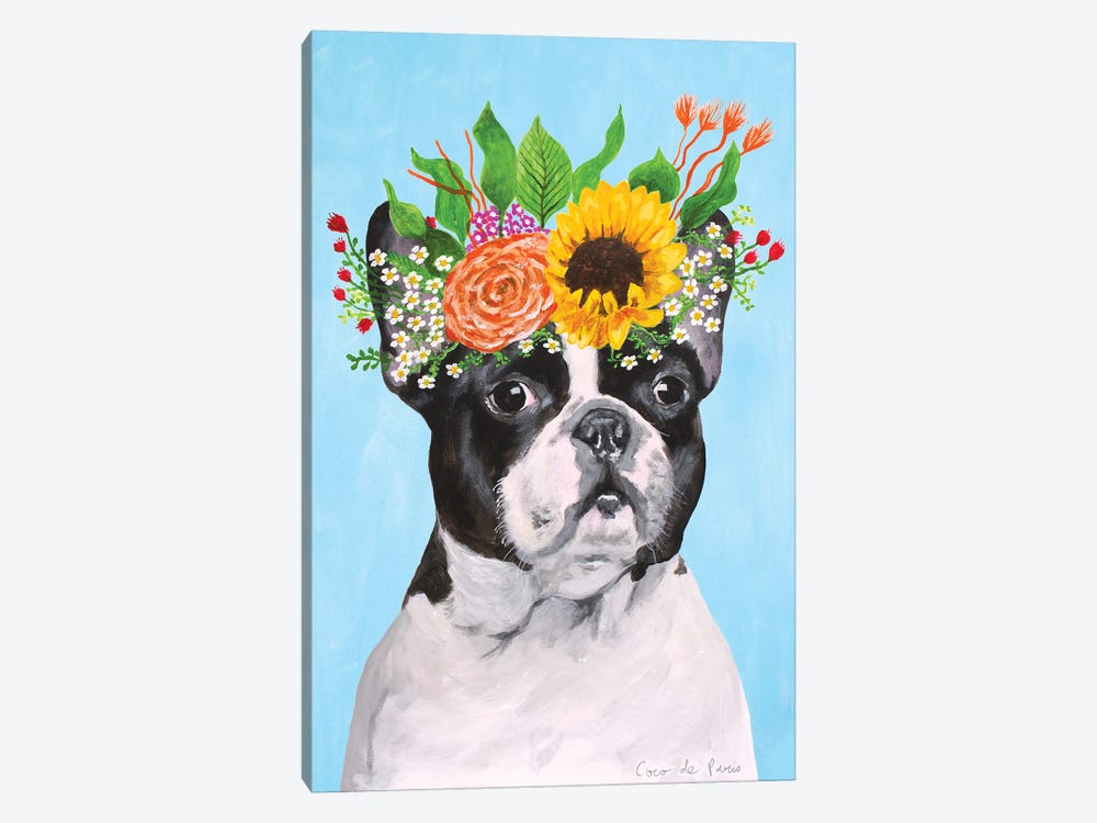 Frida Kahlo French Bulldog 1-piece Canvas Art Print