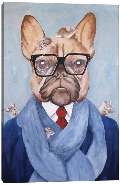 French Bulldog With Mice Canvas Art Print - Rodent Art