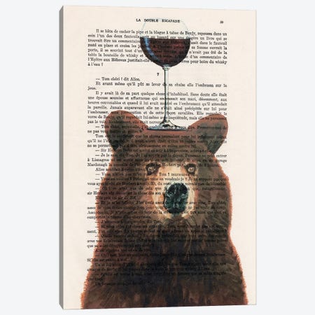 Brown Bear With Wineglass Canvas Print #COC430} by Coco de Paris Canvas Print