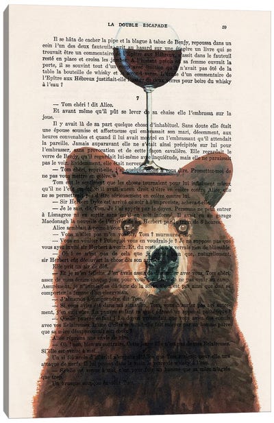 Brown Bear With Wineglass Canvas Art Print - Brown Bear Art