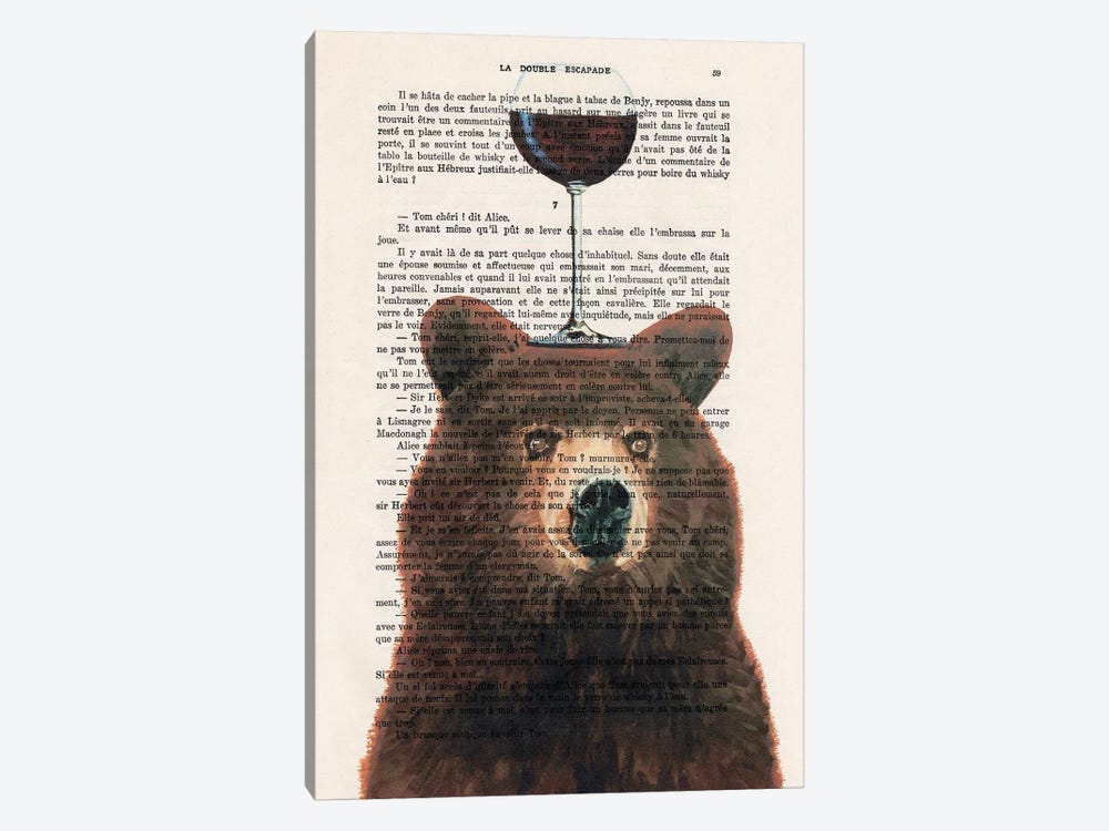 Brown Bear With Wineglass by Coco de Paris 1-piece Canvas Print