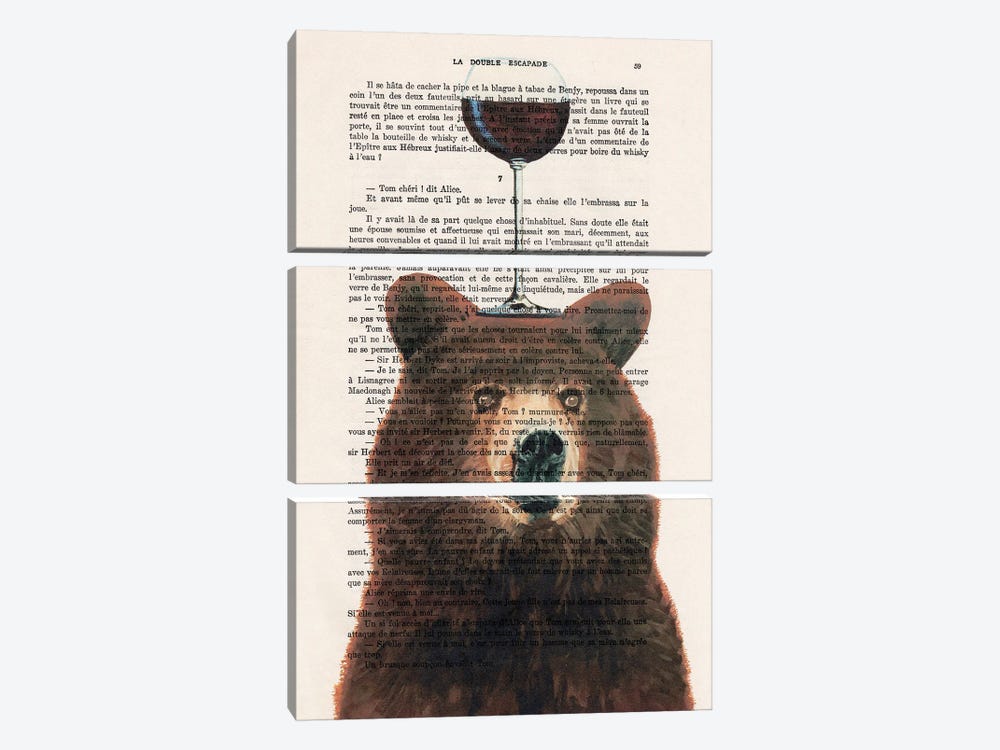 Brown Bear With Wineglass by Coco de Paris 3-piece Canvas Print