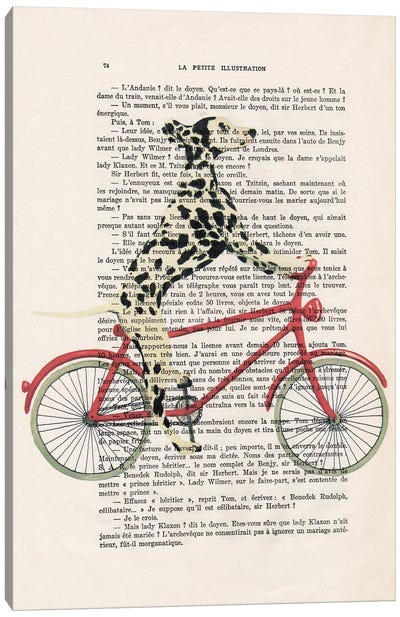 Dalmatian Cycling Canvas Art Print - Bicycle Art