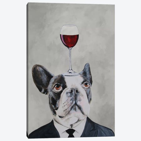 French Bulldog With Wineglass Canvas Print #COC43} by Coco de Paris Canvas Wall Art
