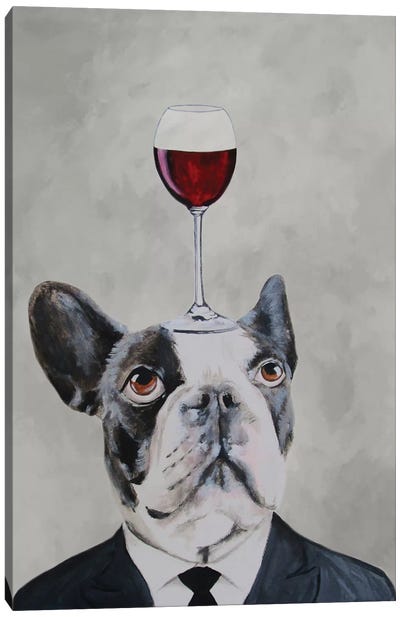 French Bulldog With Wineglass Canvas Art Print - French Bulldog Art