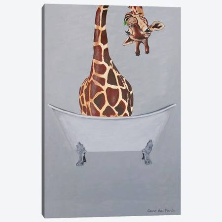 Giraffe In Bathtub Canvas Print #COC449} by Coco de Paris Canvas Art