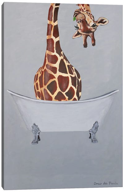 Giraffe In Bathtub Canvas Art Print - Giraffe Art
