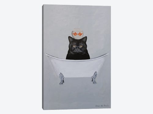 Black Cat In Bathtub Canvas Wall Art By, Cat In A Bathtub Print
