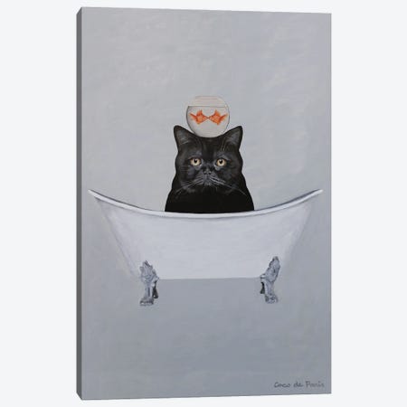Black Cat In Bathtub Canvas Print #COC450} by Coco de Paris Art Print