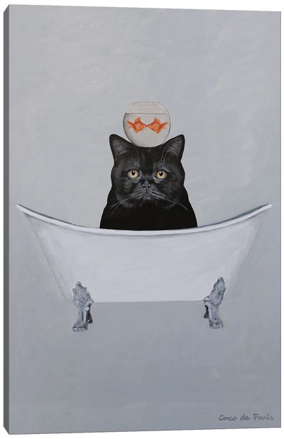 Black Cat In Bathtub Canvas Art Print - Coco de Paris