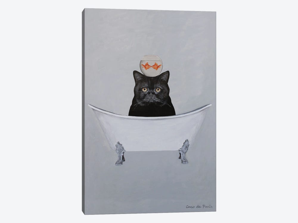 Black Cat In Bathtub by Coco de Paris 1-piece Canvas Art Print