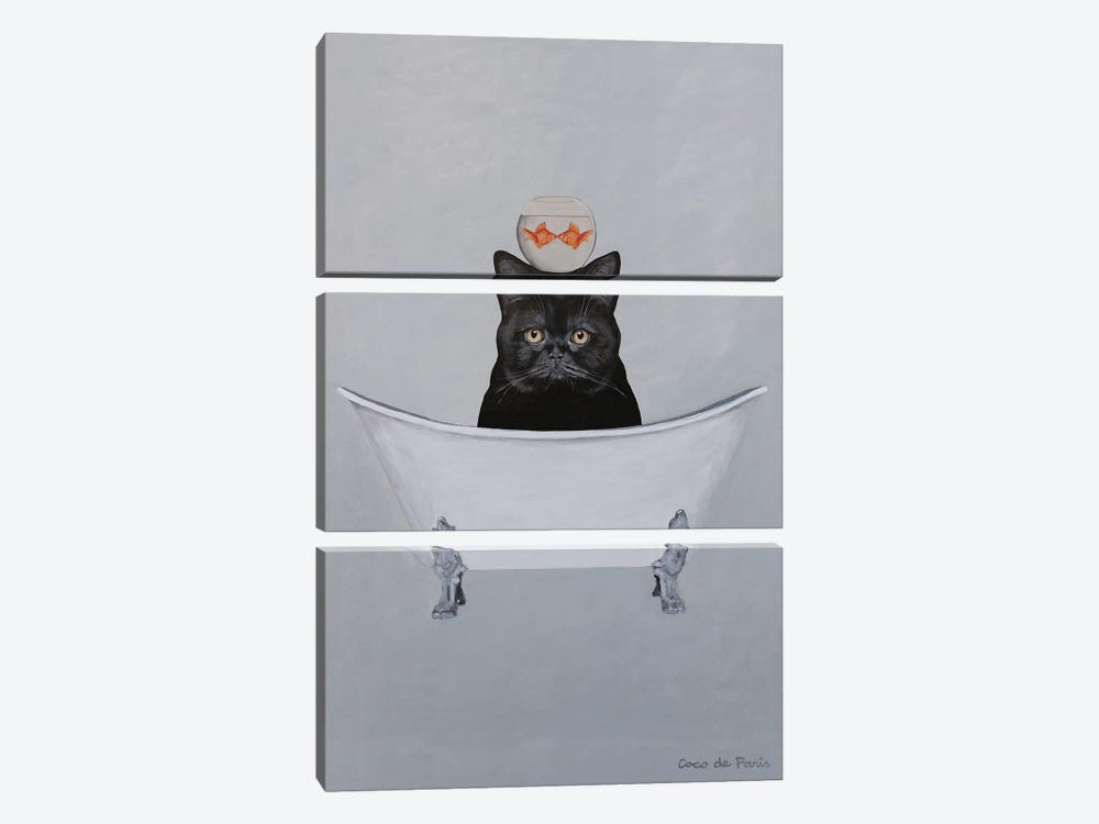 Black Cat In Bathtub by Coco de Paris 3-piece Canvas Art Print