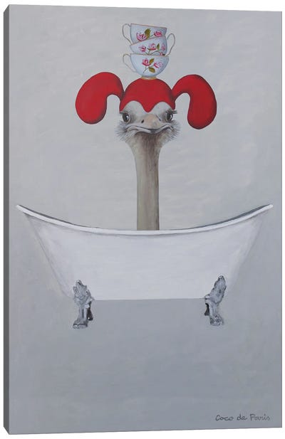 Ostrich In Bathtub Canvas Art Print - Ostrich Art